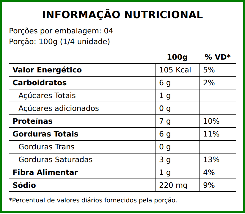 Informação nutricional do PP11