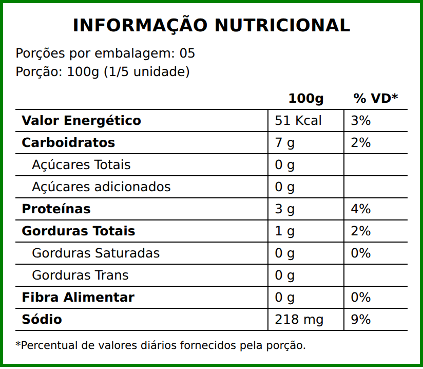Informação nutricional — CANJA DE GALINHA