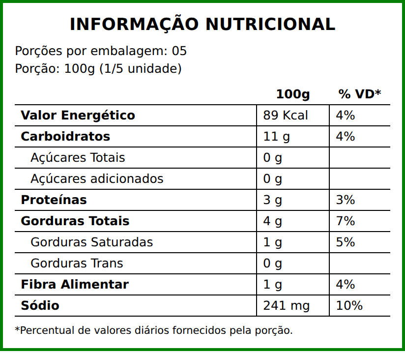 Informação nutricional — CALDO VERDE